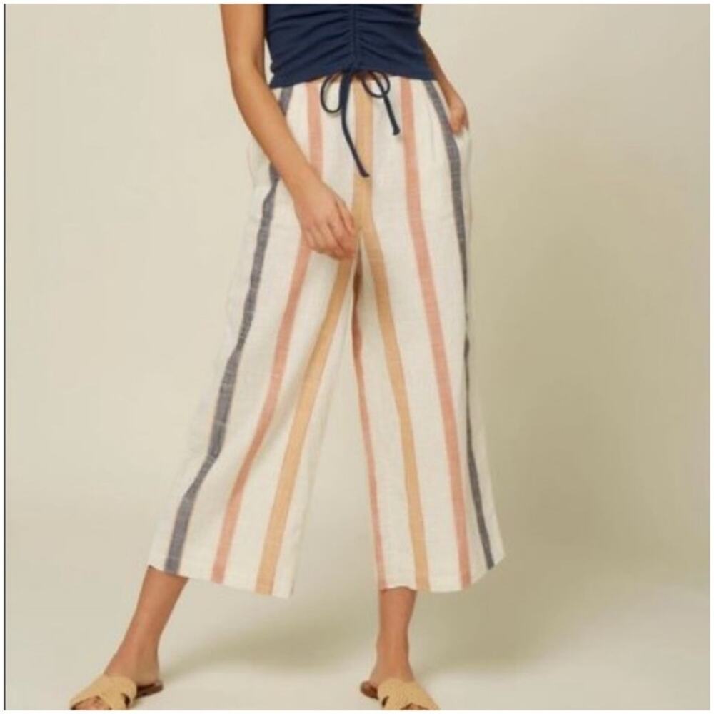 O'Neill Linen Colada Striped High Waist Wide Leg Cropped Pants Size 27 Beach